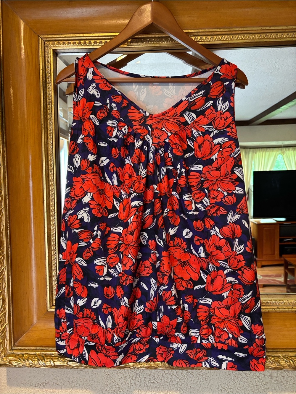 Amazon Blue & Red Floral Banded Tank Top - Size XL